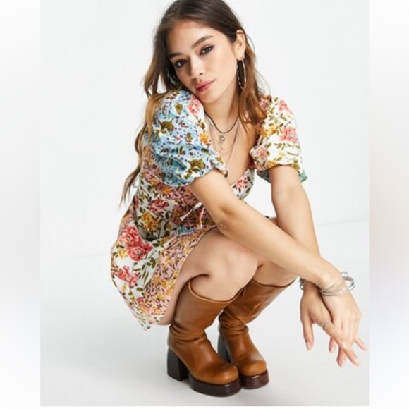 ASOS Dresses & Skirts - ASOS DESIGN Sweetheart patchwork cottagecore Babydoll Mini Dress mixed Floral 12